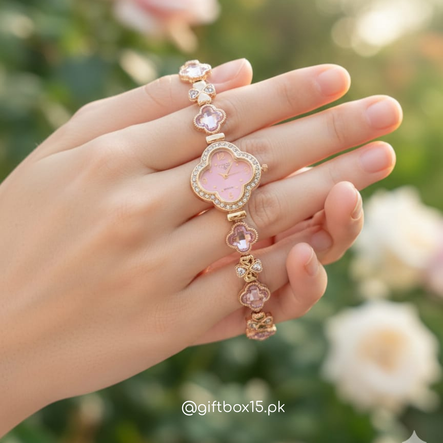 Ladies Flower Watch with Stones